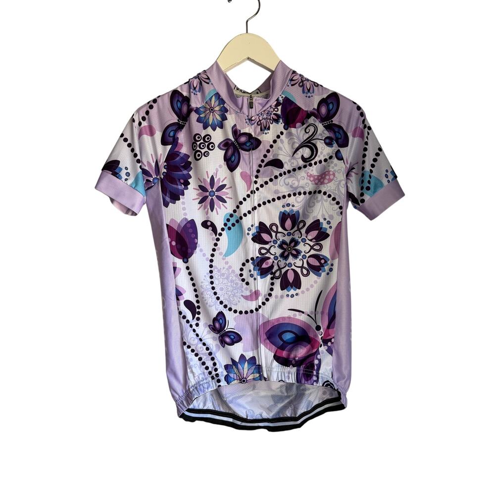 Xingrass Women’s M Cycling Jersey Purple Floral Butterfly Full Zip - Picture 2 of 11